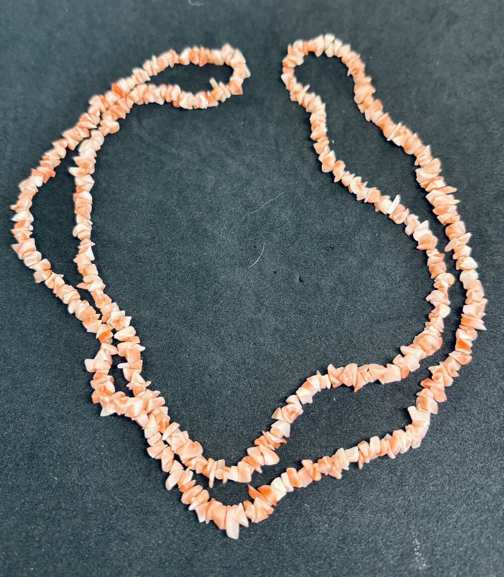 Vintage Angel Skin Pink Coral Free Shape Bead Long Opera Necklace 28”